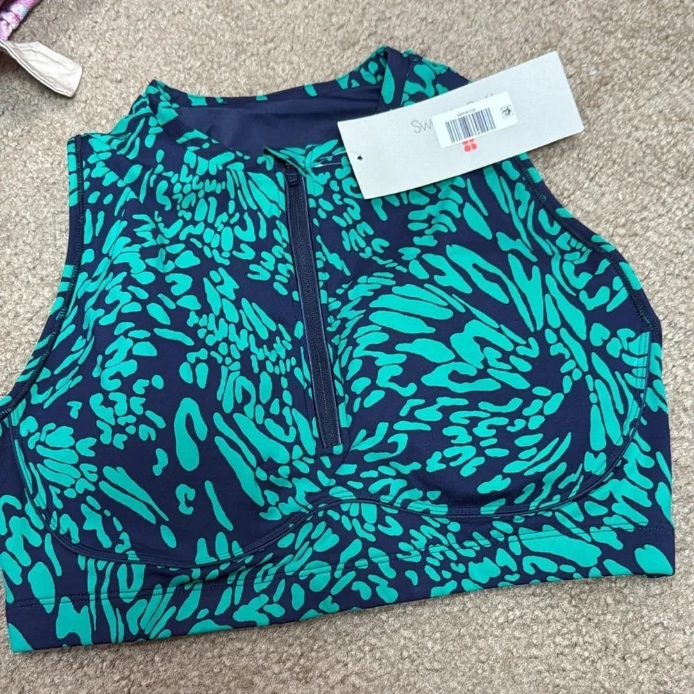 Sweaty Betty Power Contour Zip Bra Green Butterfly Print